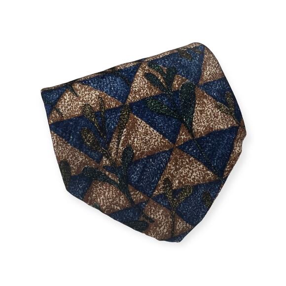 Ermenegildo Zegna Blue Tan Green Fern Floral Triangle Print 100% Silk Neck Tie - Picture 1 of 6